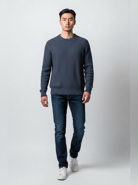 BONOBOS Mens Navy Blue Ribbed Crewneck Sweater Size M dark blue chunky pullover